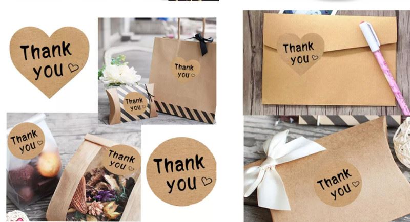 heart kraft thank you stickers