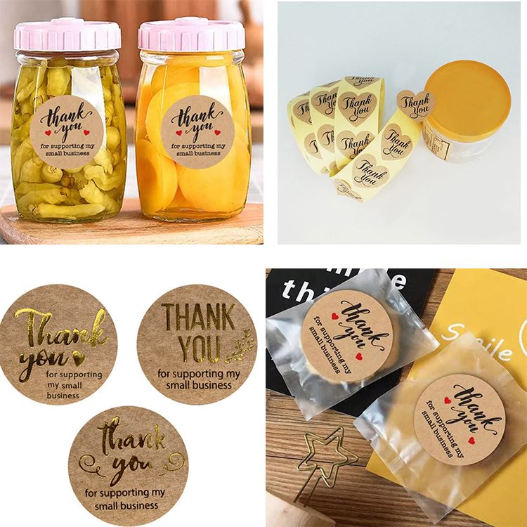 kraft round gold foil thank you labels